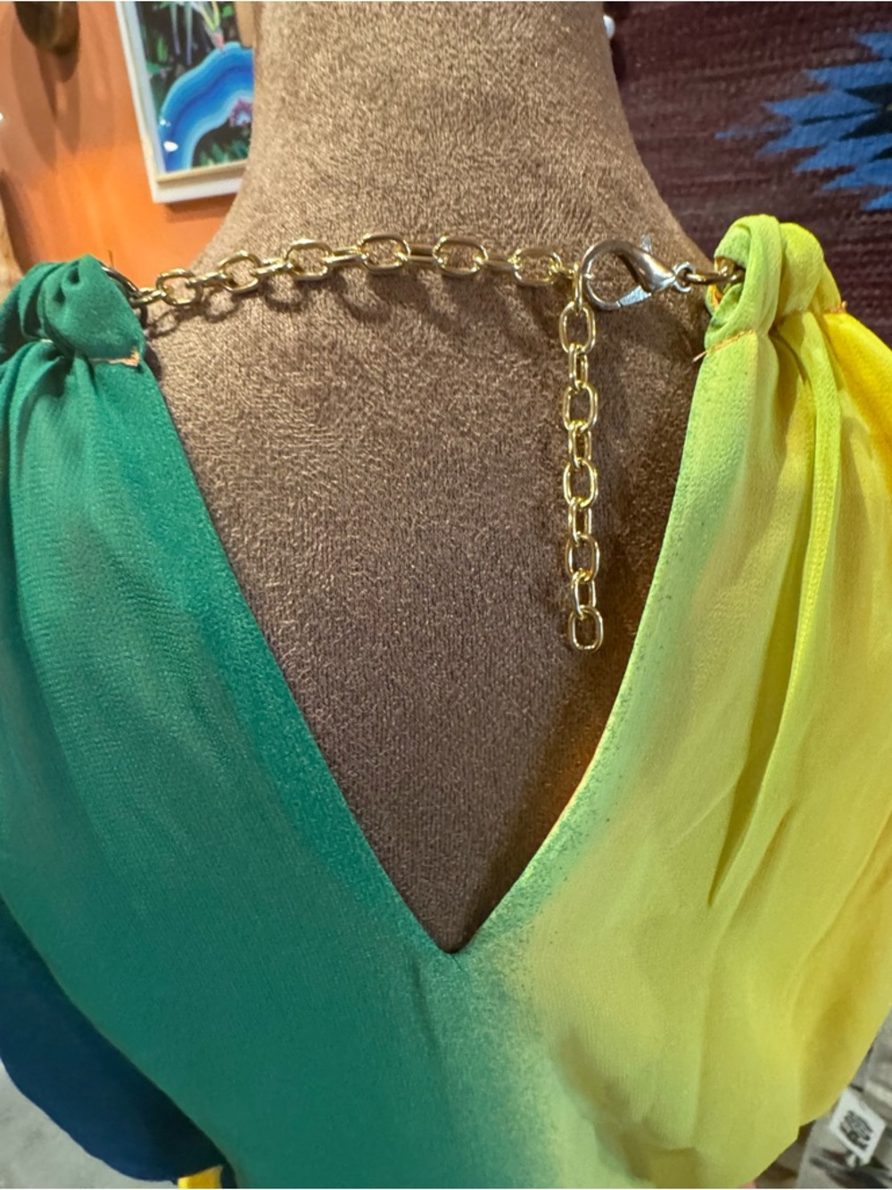 Vibrant Rainbow Halter Dress with Draped Skirt Medium - Picture 8 of 15
